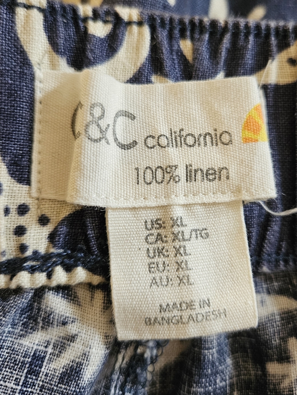 C&C California Navy and White Linen Print Pants - Picture 4 of 4